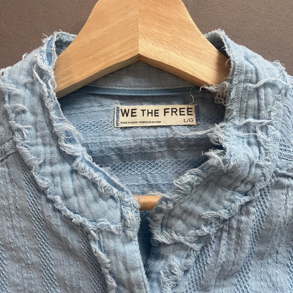 We The Free By Anthropologie Shirt In Blue Oversized 100% Cotton Size Large - Picture 3 of 9